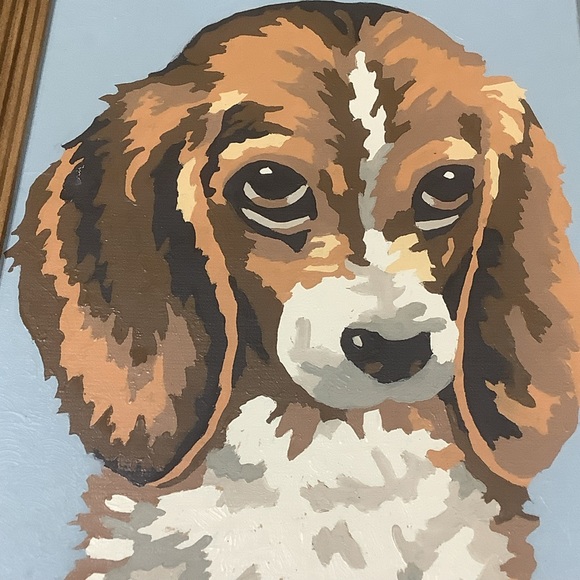 Retro Paint By Numbers Dog Pair Cocker Spaniel and Beagle Framed Pair MCM Era - Picture 4 of 16